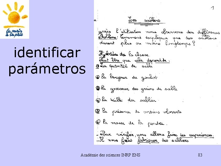 identificar parámetros Académie des sciences INRP ENS 83 