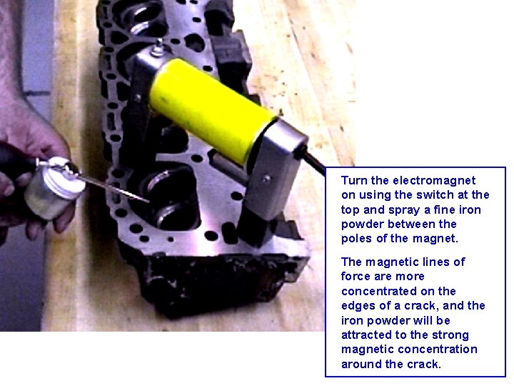 Turn the electromagnet on using the switch at the top and spray a fine