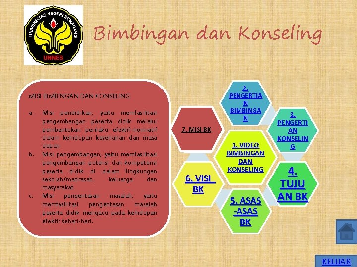 Bimbingan dan Konseling 2. PENGERTIA N BIMBINGA N MISI BIMBINGAN DAN KONSELING a. b.