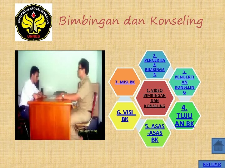 Bimbingan dan Konseling 2. PENGERTIA N BIMBINGA N 7. MISI BK 6. VISI BK