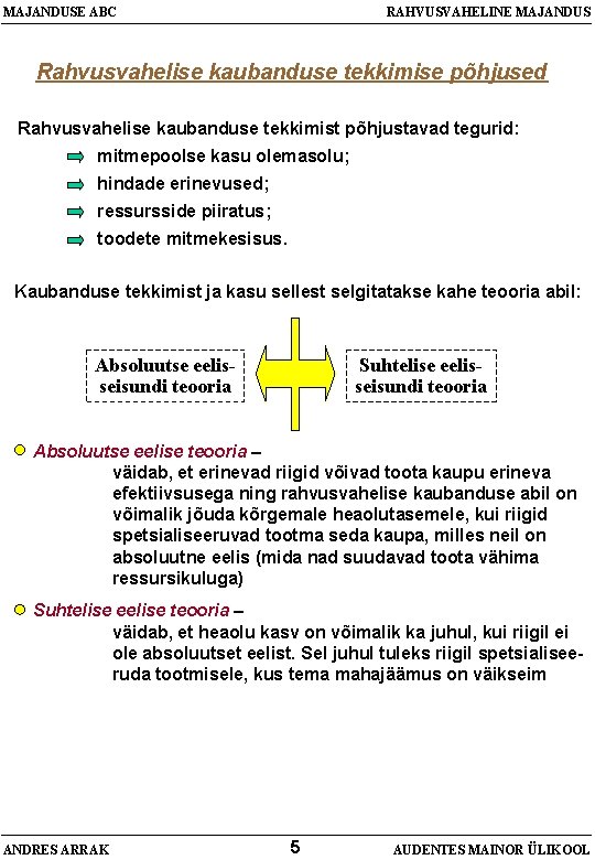 MAJANDUSE ABC RAHVUSVAHELINE MAJANDUS Rahvusvahelise kaubanduse tekkimise põhjused Rahvusvahelise kaubanduse tekkimist põhjustavad tegurid: mitmepoolse