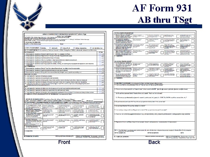 AF Form 931 AB thru TSgt Front Back 