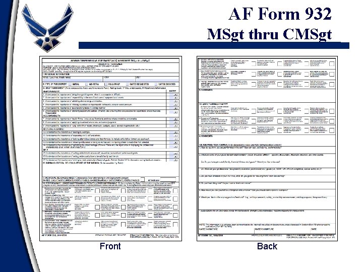 AF Form 932 MSgt thru CMSgt Front Back 