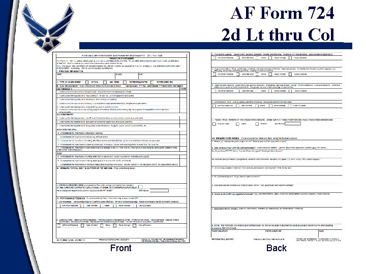 AF Form 724 2 d Lt thru Col Front Back 