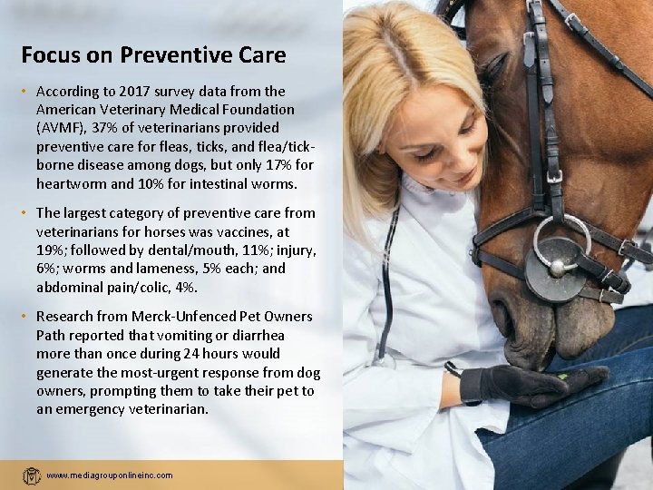 Focus on Preventive Care • According to 2017 survey data from the American Veterinary