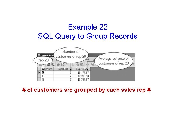 Example 22 SQL Query to Group Records # of customers are grouped by each Example 22 SQL Query to Group Records # of customers are grouped by each