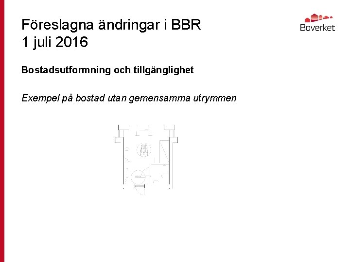 Föreslagna ändringar i BBR 1 juli 2016 Bostadsutformning och tillgänglighet Exempel på bostad utan