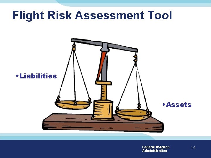 Flight Risk Assessment Tool • Liabilities • Assets Federal Aviation Administration 14 