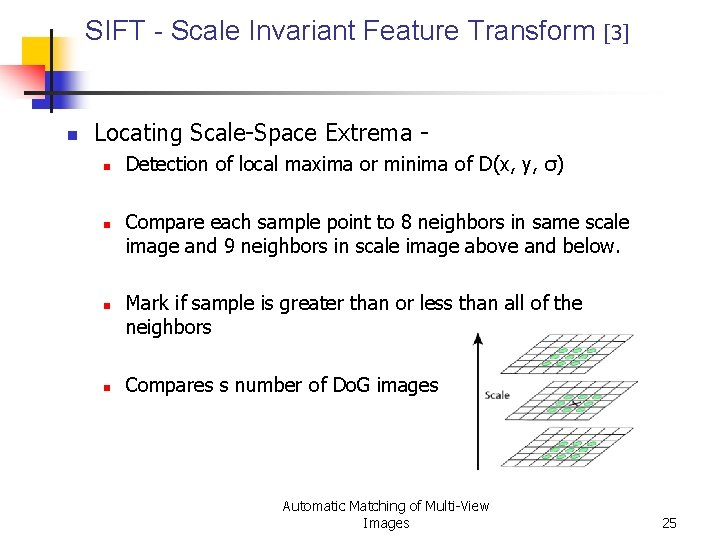 SIFT - Scale Invariant Feature Transform [3] n Locating Scale-Space Extrema n n Detection