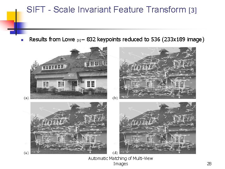 SIFT - Scale Invariant Feature Transform [3] n Results from Lowe [3] – 832