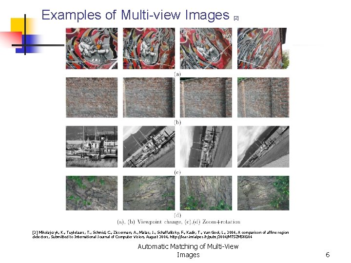 Examples of Multi-view Images [2] Mikolajczyk, K. , Tuytelaars, T. , Schmid, C. ,