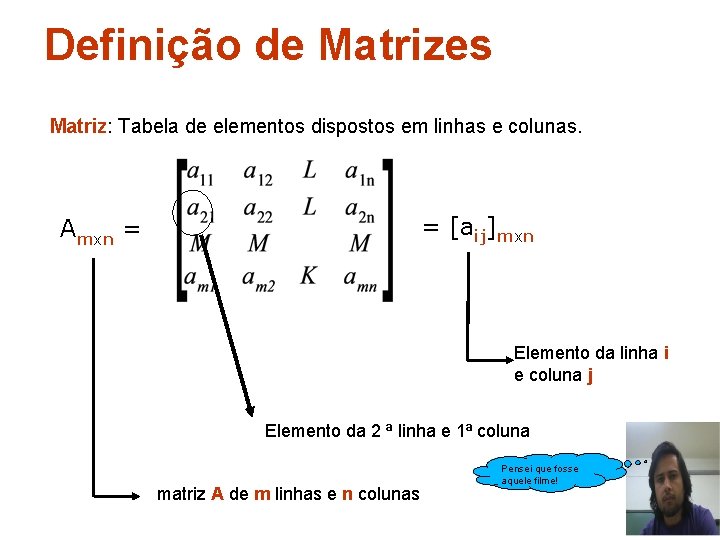 Definição de Matrizes Matriz: Tabela de elementos dispostos em linhas e colunas. Amxn = Definição de Matrizes Matriz: Tabela de elementos dispostos em linhas e colunas. Amxn =