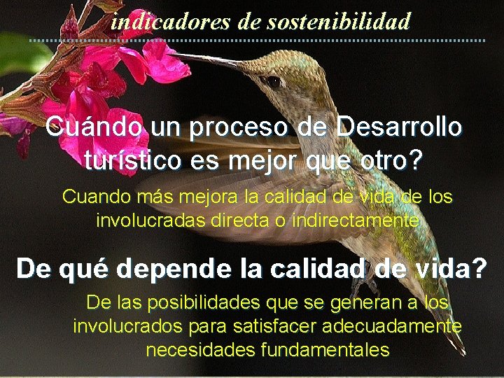 indicadores de sostenibilidad Cuándo un proceso de Desarrollo turístico es mejor que otro? Cuando
