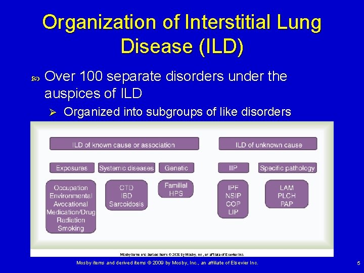 Organization of Interstitial Lung Disease (ILD) Over 100 separate disorders under the auspices of