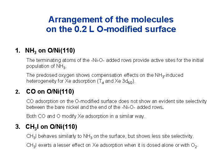 Arrangement of the molecules on the 0. 2 L O-modified surface 1. NH 3