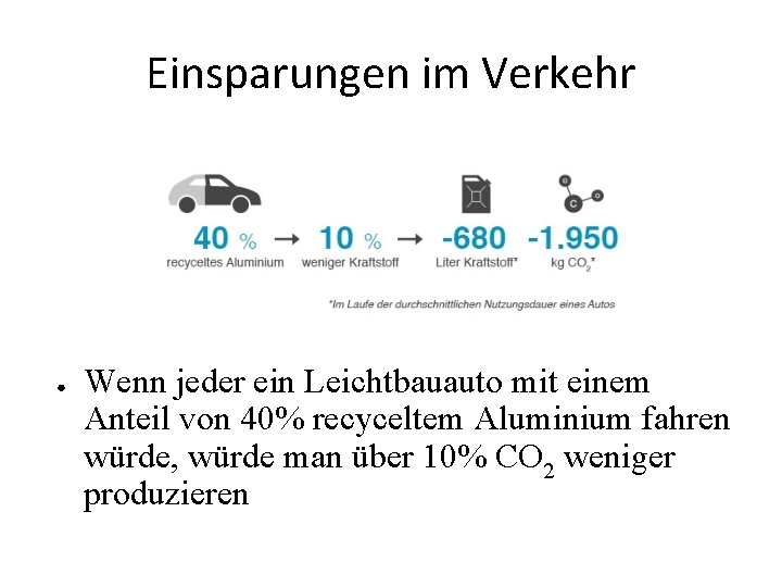 Einsparungen im Verkehr ● Wenn jeder ein Leichtbauauto mit einem Anteil von 40% recyceltem