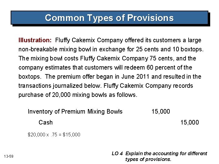 Common Types of Provisions Illustration: Fluffy Cakemix Company offered its customers a large non-breakable