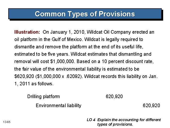 Common Types of Provisions Illustration: On January 1, 2010, Wildcat Oil Company erected an