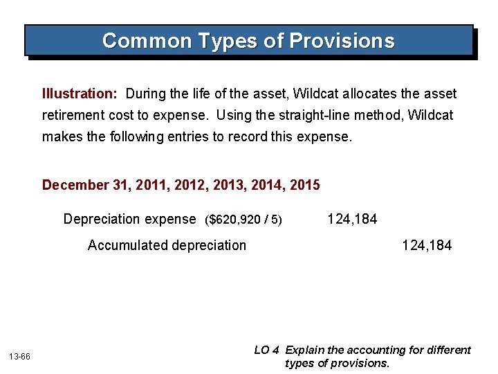Common Types of Provisions Illustration: During the life of the asset, Wildcat allocates the