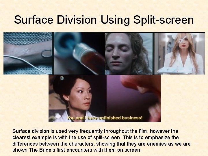 Surface Division Using Split-screen Surface division is used very frequently throughout the film, however