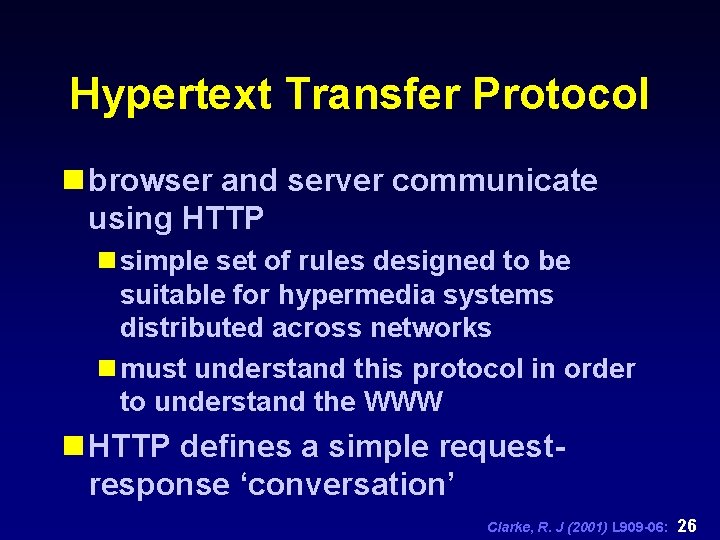 Hypertext Transfer Protocol n browser and server communicate using HTTP n simple set of