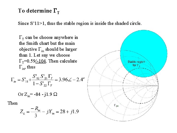 To determine GT Since S’ 11>1, thus the stable region is inside the shaded