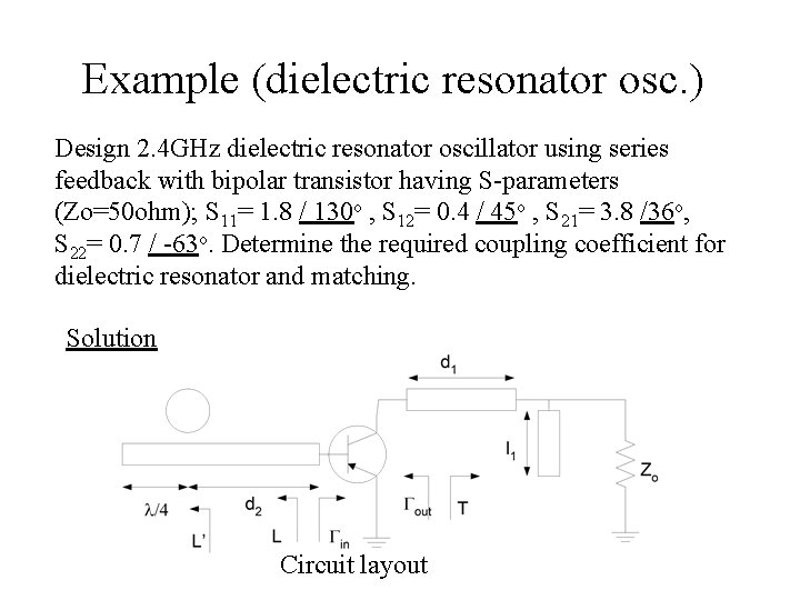 Example (dielectric resonator osc. ) Design 2. 4 GHz dielectric resonator oscillator using series