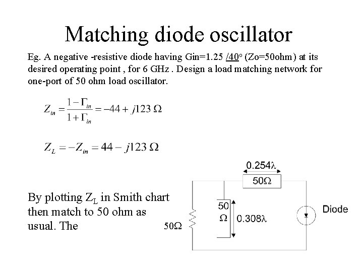 Matching diode oscillator Eg. A negative -resistive diode having Gin=1. 25 /40 o (Zo=50