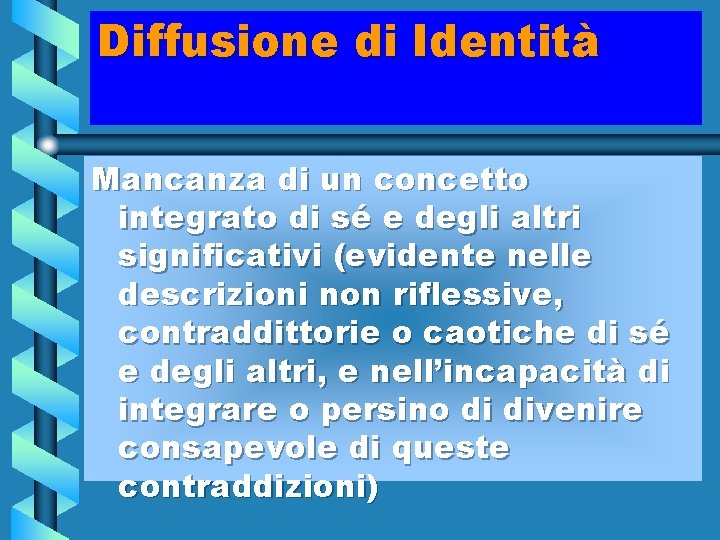 Diffusione di Identità Mancanza di un concetto integrato di sé e degli altri significativi