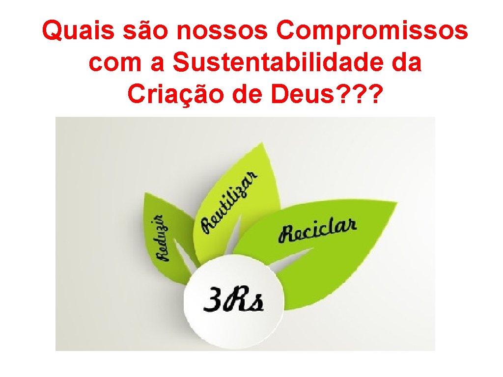Quais são nossos Compromissos com a Sustentabilidade da Criação de Deus? ? ? 