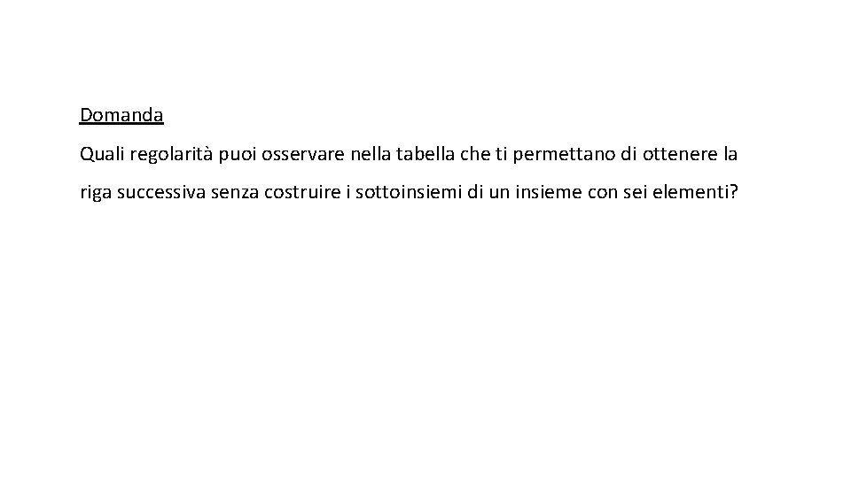 Domanda Quali regolarità puoi osservare nella tabella che ti permettano di ottenere la riga