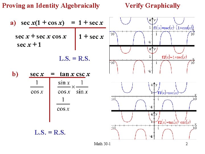 Proving an Identity Algebraically a) sec x(1 + cos x) = 1 + sec
