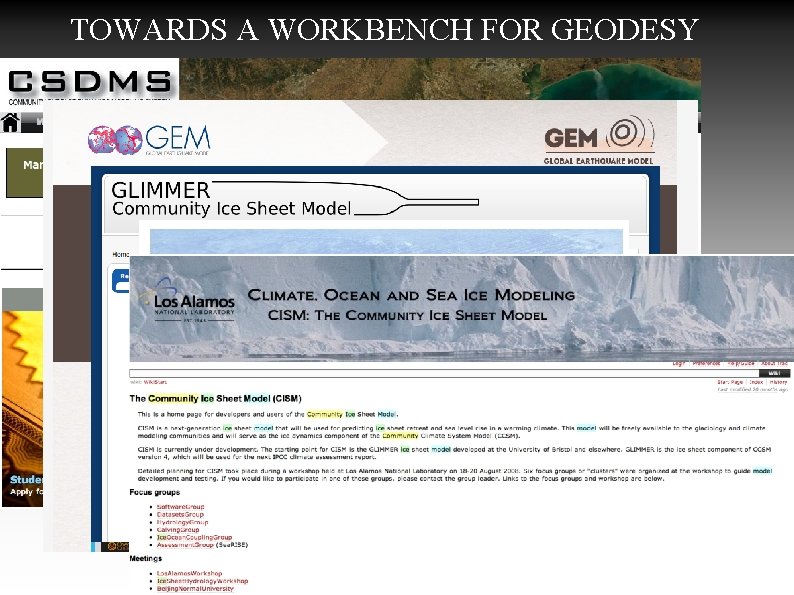 TOWARDS A WORKBENCH FOR GEODESY 