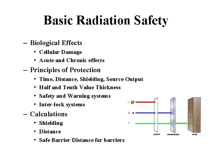Basic Radiation Safety – Biological Effects • Cellular Damage • Acute and Chronic effects