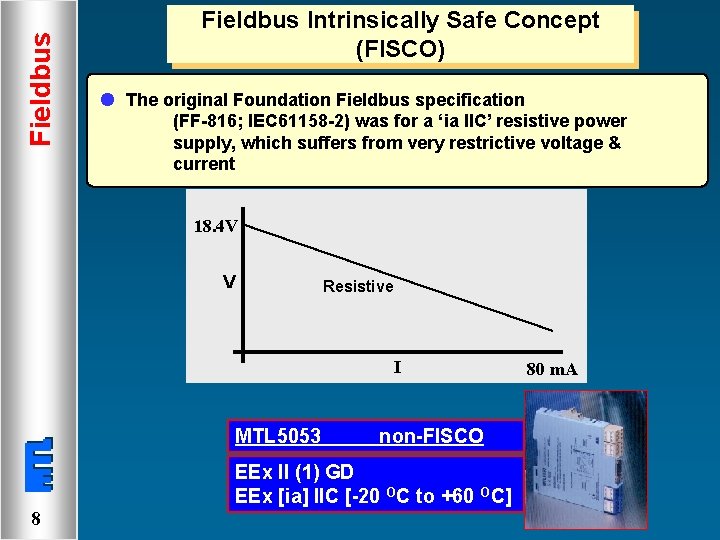 Fieldbus Intrinsically Safe Concept (FISCO) l The original Foundation Fieldbus specification (FF-816; IEC 61158