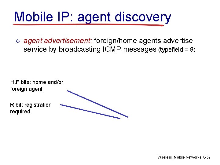 Mobile IP: agent discovery v agent advertisement: foreign/home agents advertise service by broadcasting ICMP