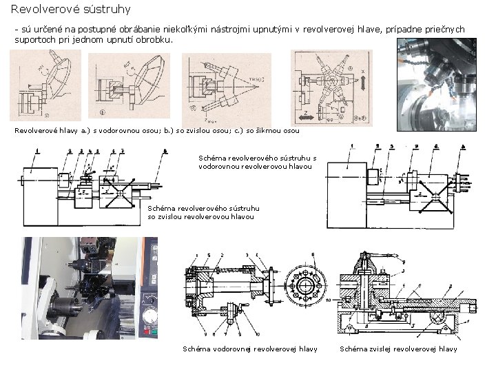 Revolverové sústruhy - sú určené na postupné obrábanie niekoľkými nástrojmi upnutými v revolverovej hlave,