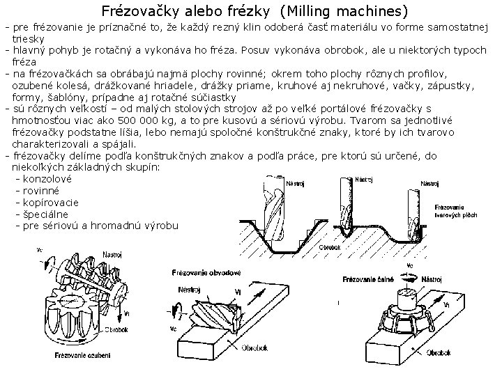 Frézovačky alebo frézky (Milling machines) - pre frézovanie je príznačné to, že každý rezný