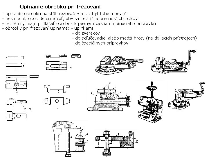 Upínanie obrobku pri frézovaní - upínanie obrobku na stôl frézovačky musí byť tuhé a