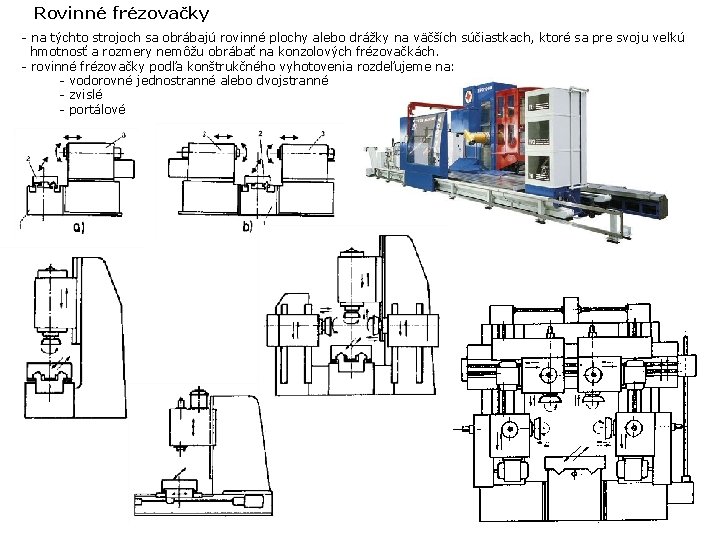 Rovinné frézovačky - na týchto strojoch sa obrábajú rovinné plochy alebo drážky na väčších