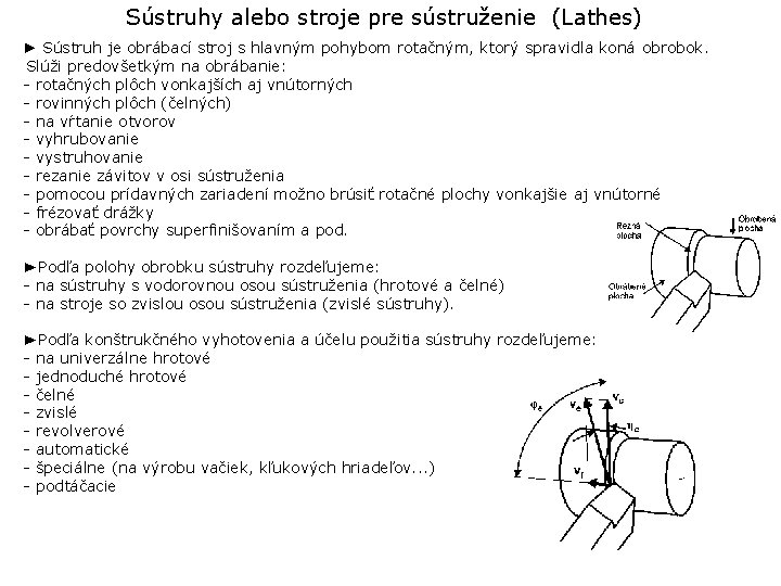 Sústruhy alebo stroje pre sústruženie (Lathes) ► Sústruh je obrábací stroj s hlavným pohybom