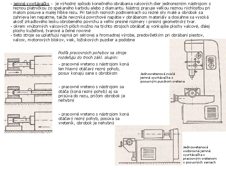 - jemné vyvrtávačky - je výhodný spôsob konečného obrábania valcových dier jednorezným nástrojom s