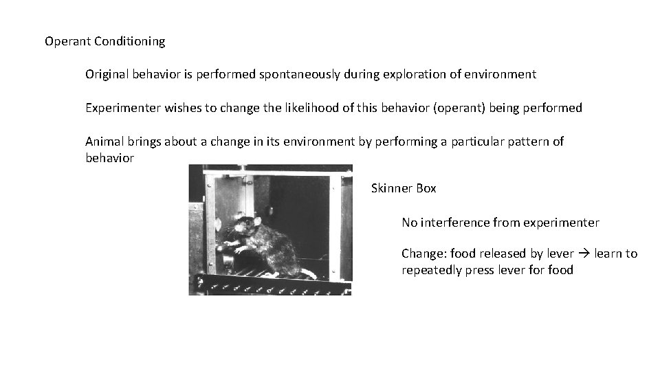 Operant Conditioning Original behavior is performed spontaneously during exploration of environment Experimenter wishes to Operant Conditioning Original behavior is performed spontaneously during exploration of environment Experimenter wishes to