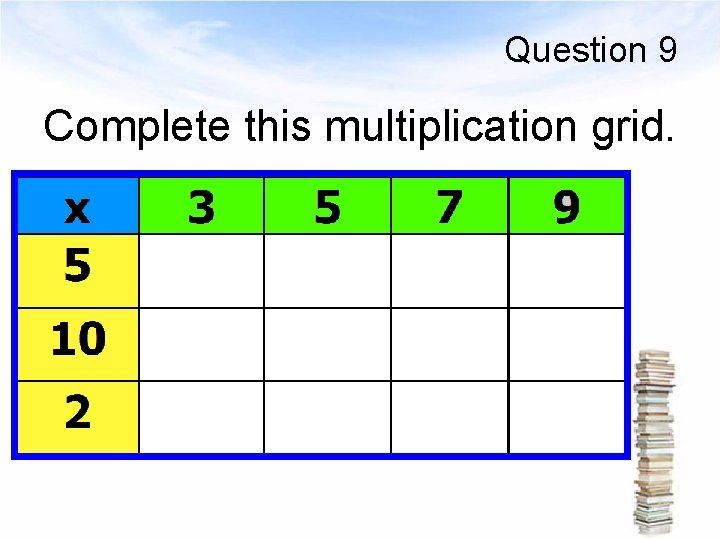 Question 9 Complete this multiplication grid. 