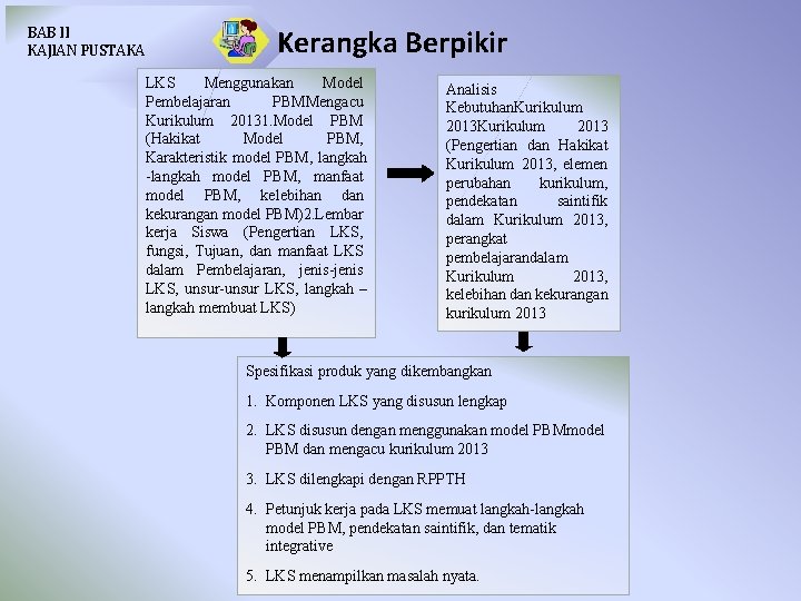 BAB II KAJIAN PUSTAKA Kerangka Berpikir LKS Menggunakan Model Pembelajaran PBMMengacu Kurikulum 20131. Model
