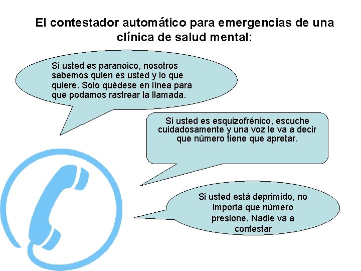 El contestador automático para emergencias de una clínica de salud mental: Si usted es
