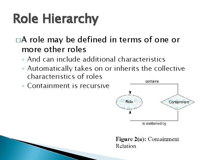 Role Hierarchy �A role may be defined in terms of one or more other