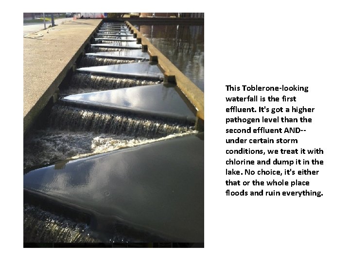 This Toblerone-looking waterfall is the first effluent. It's got a higher pathogen level than