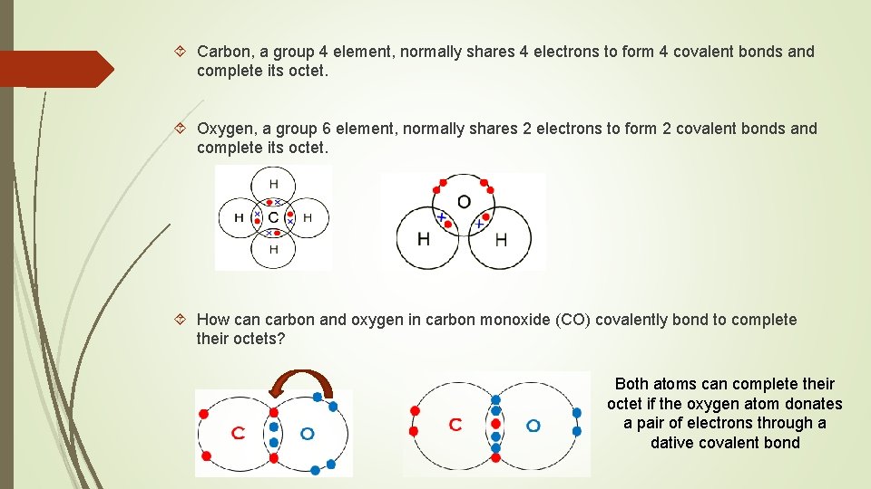 Carbon, a group 4 element, normally shares 4 electrons to form 4 covalent Carbon, a group 4 element, normally shares 4 electrons to form 4 covalent