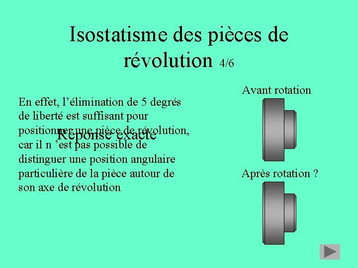 Isostatisme des pièces de révolution 4/6 En effet, l’élimination de 5 degrés de liberté Isostatisme des pièces de révolution 4/6 En effet, l’élimination de 5 degrés de liberté